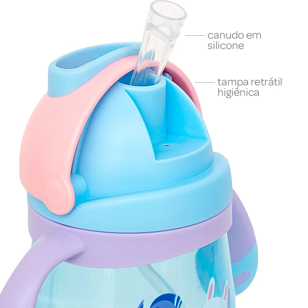 Copo Infantil Buba Mergulho 300 ml com Canudo de Silicone e Alça +12 Meses