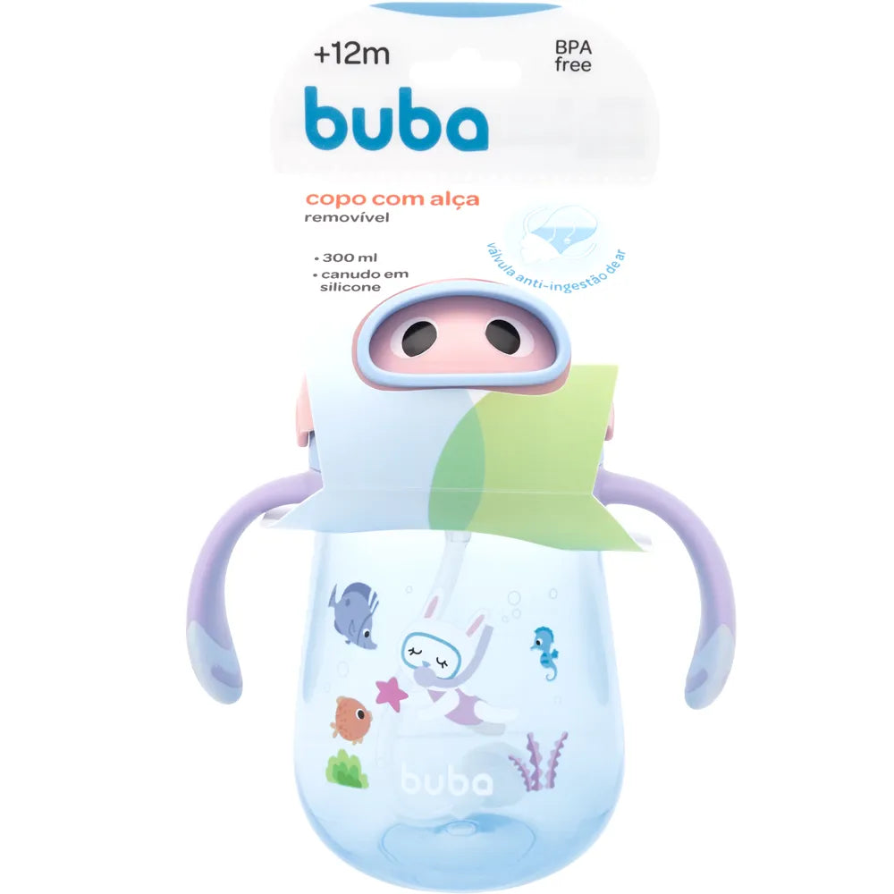 Copo Infantil Buba Mergulho 300 ml com Canudo de Silicone e Alça +12 Meses