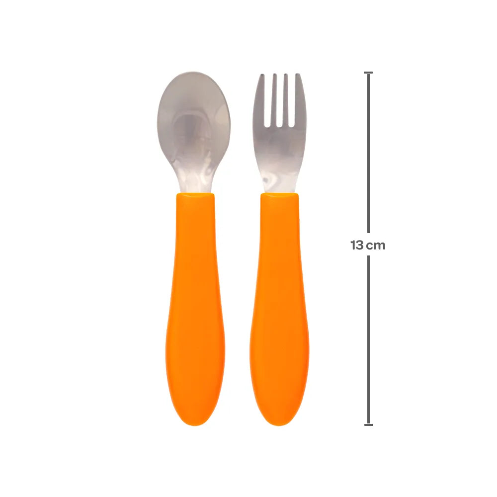 Kit Talheres Infantil Buba Zoo Inox Garfo e Colher com Apoio Higiênico +6 Meses 2 peças