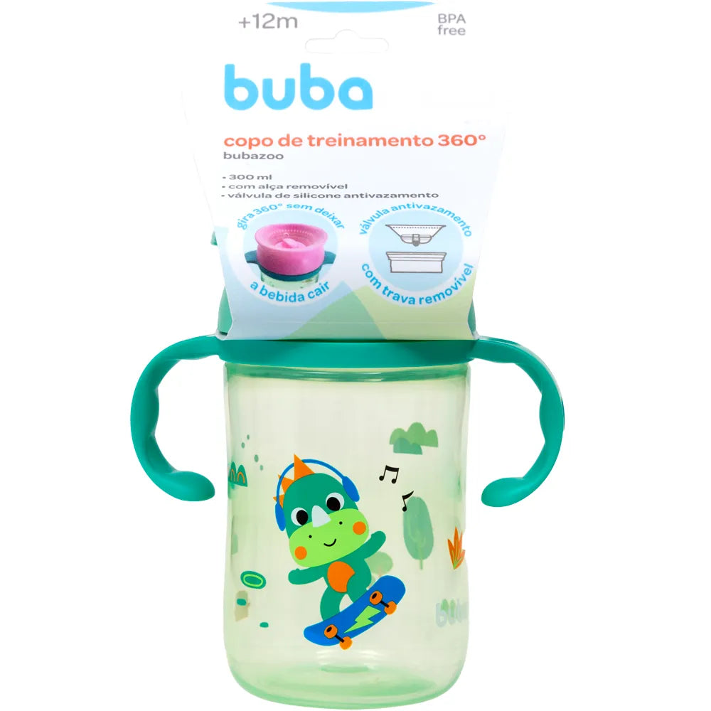 Copo de Treinamento 360 Buba Zoo 300 ml Antivazamento com Alça +12 Meses