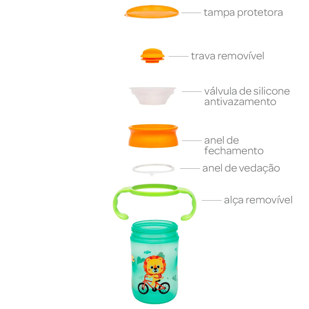 Copo de Treinamento 360 Buba Zoo 300 ml Antivazamento com Alça +12 Meses