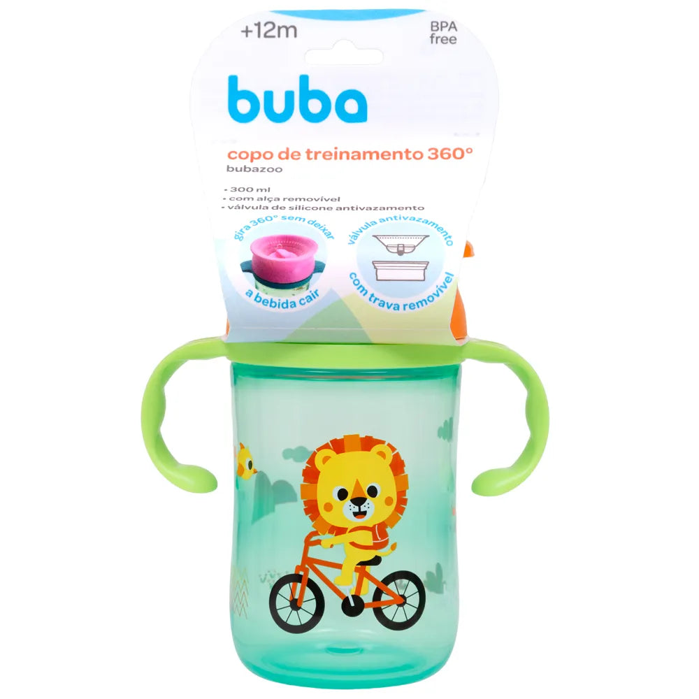 Copo de Treinamento 360 Buba Zoo 300 ml Antivazamento com Alça +12 Meses
