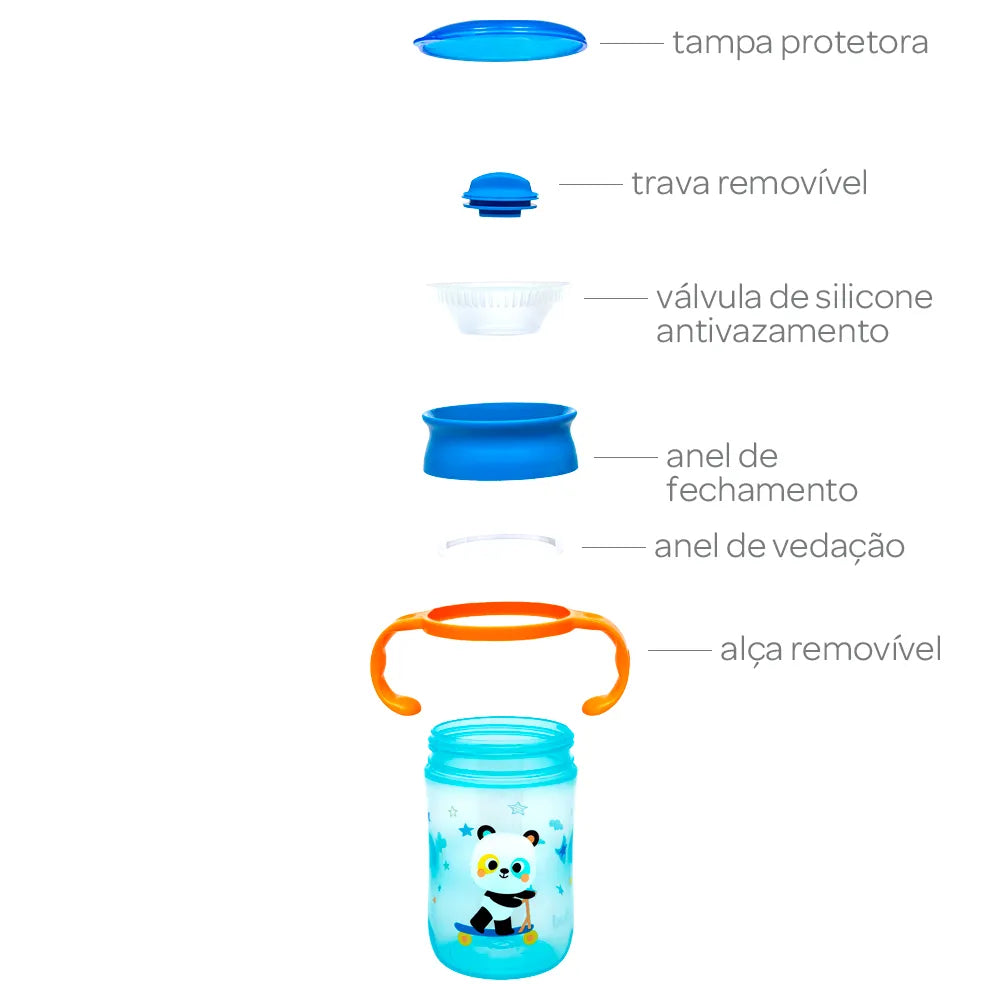 Copo de Treinamento 360 Buba Zoo 300 ml Antivazamento com Alça +12 Meses