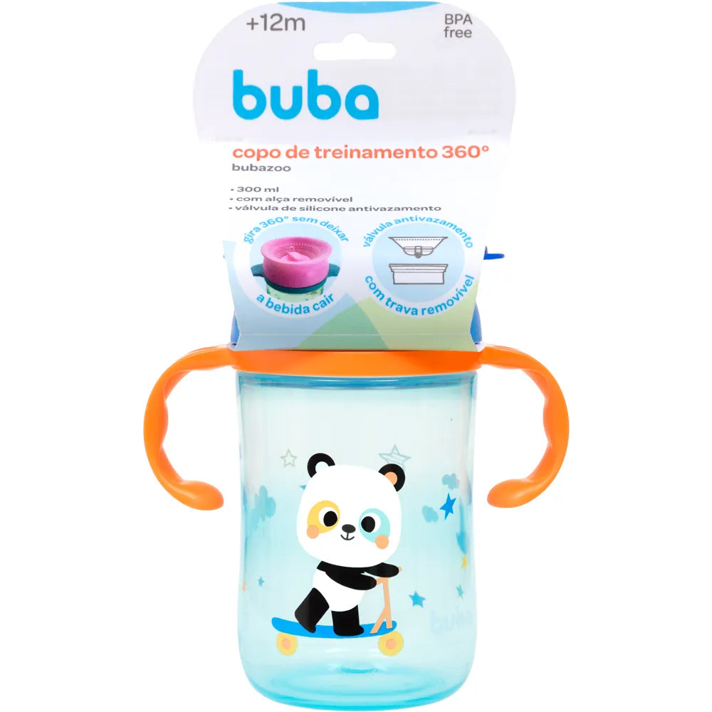 Copo de Treinamento 360 Buba Zoo 300 ml Antivazamento com Alça +12 Meses