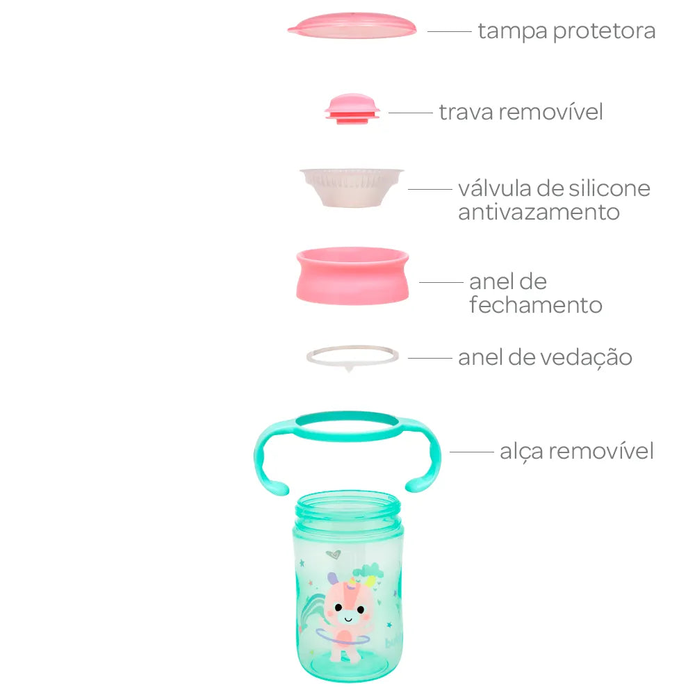 Copo de Treinamento 360 Buba Zoo 300 ml Antivazamento com Alça +12 Meses