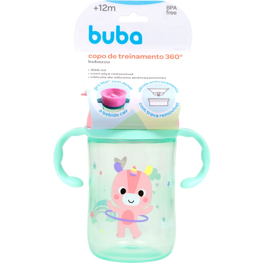 Copo de Treinamento 360 Buba Zoo 300 ml Antivazamento com Alça +12 Meses