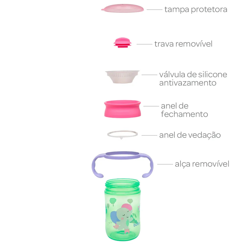 Copo de Treinamento 360 Buba Zoo 300 ml Antivazamento com Alça +12 Meses