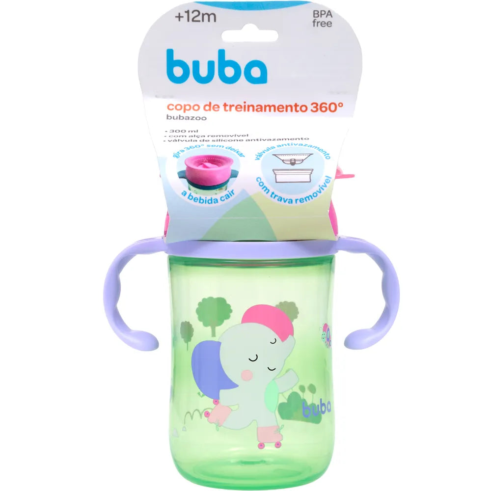 Copo de Treinamento 360 Buba Zoo 300 ml Antivazamento com Alça +12 Meses