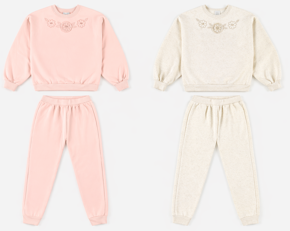 Conjunto Infantil Feminino Pulla Bulla Flores Bordada