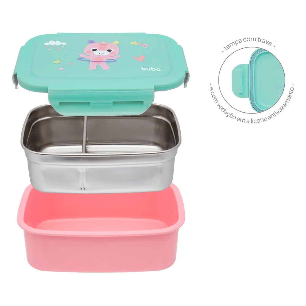 Pote Bentô Box Buba Zoo 600 ml em Aço Inox com Divisória