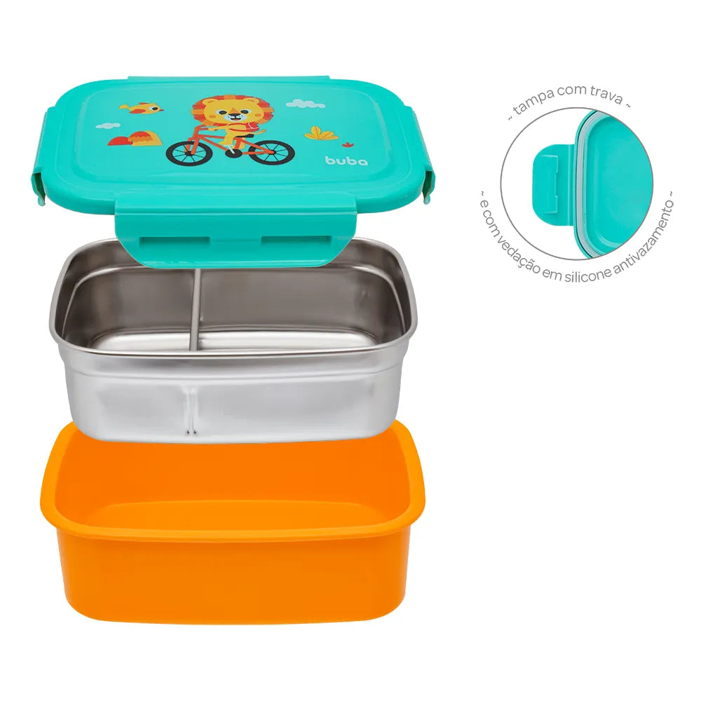 Pote Bentô Box Buba Zoo 600 ml em Aço Inox com Divisória