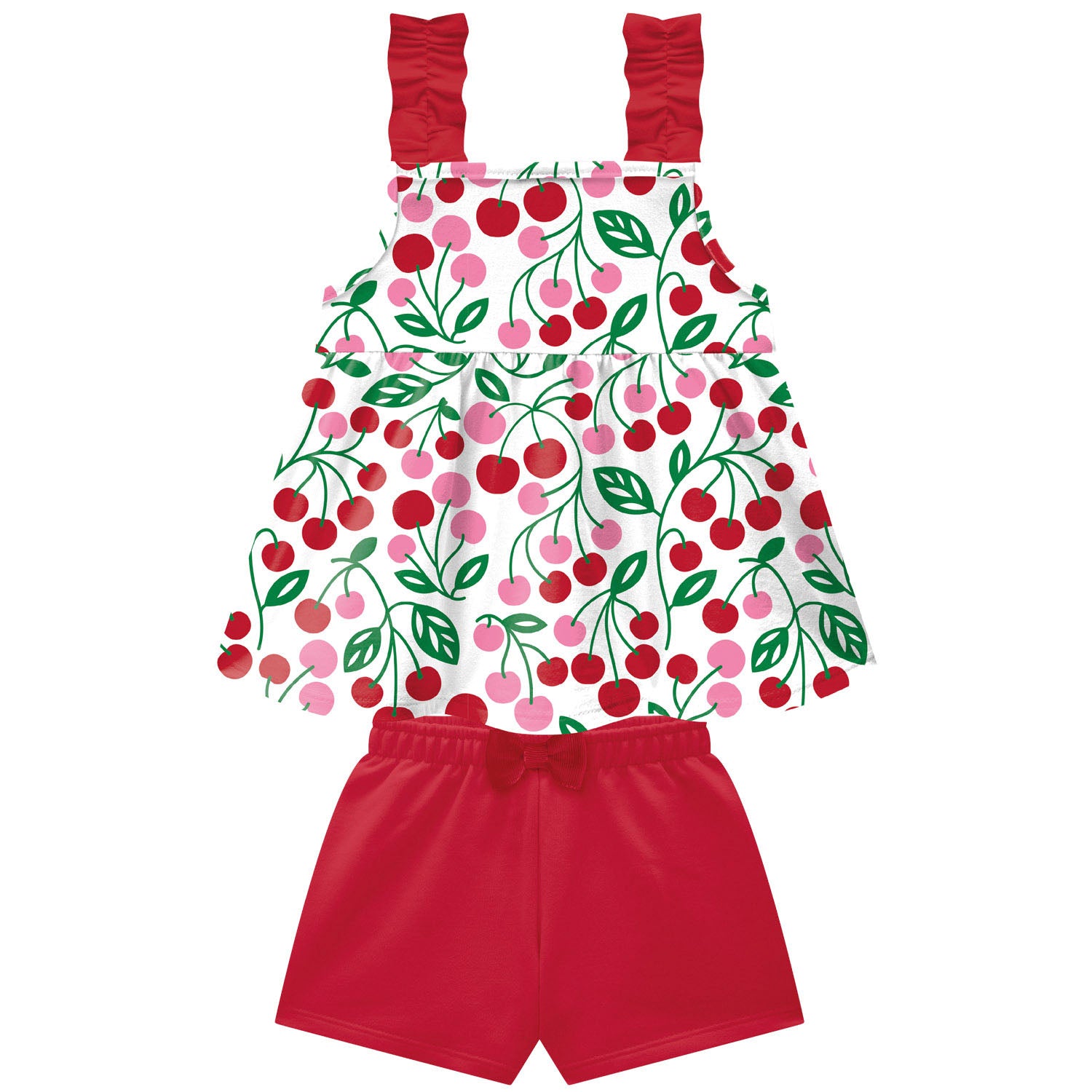 Conjunto Infantil Feminino Kyly Cerejas Regata Batinha e Shorts