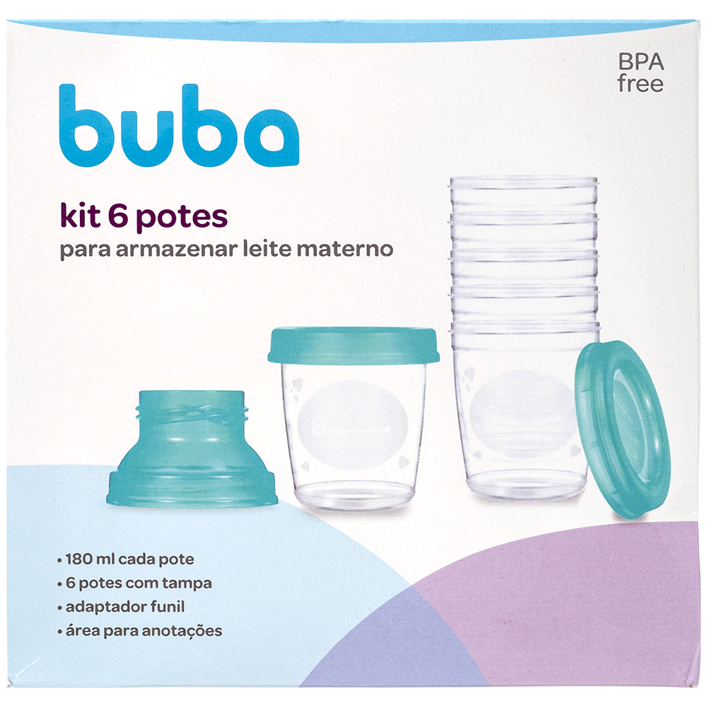 Kit De Potes Buba Para Armazenar Leite Com 6 Unidades