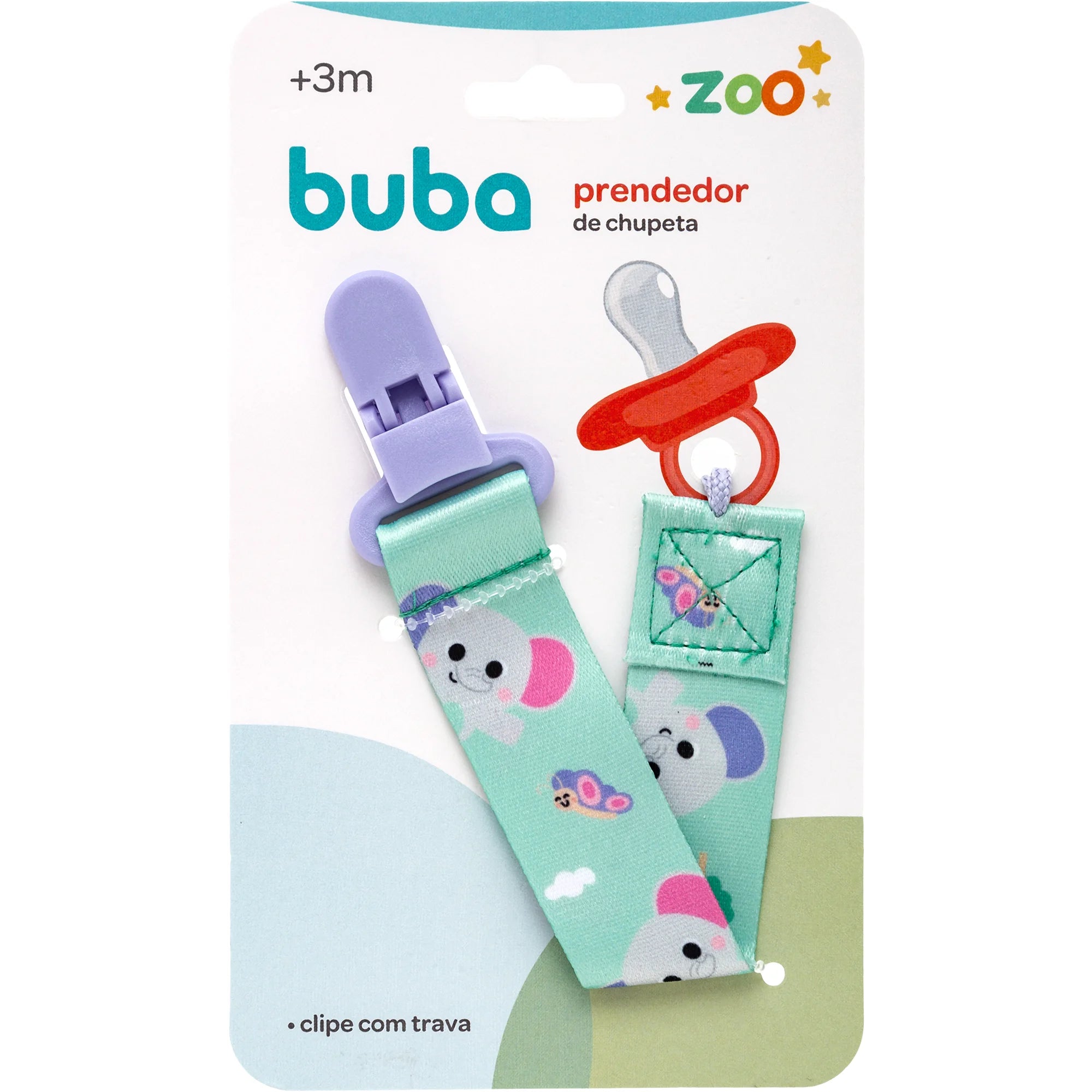 Prendedor de Chupeta Infantil Buba Zoo +3M Livre de BPA