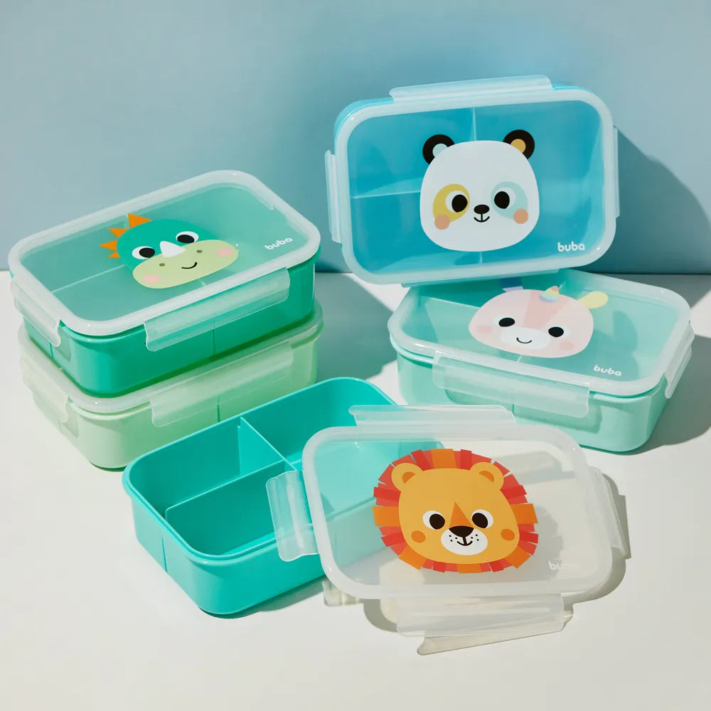 Marmita Lunchbox Buba Zoo Leão 1000 ml com Divisórias e Fechamento Hermético