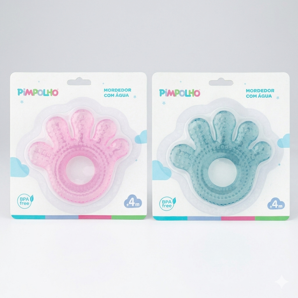 Mordedor com Água Pimpolho Mãozinha Anatômico para Bebês 4 Meses+