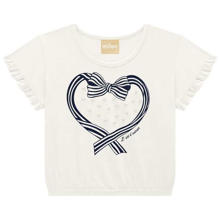Conjunto Milon Infantil Menina Blusa Coração Pérolas e Saia Milon
