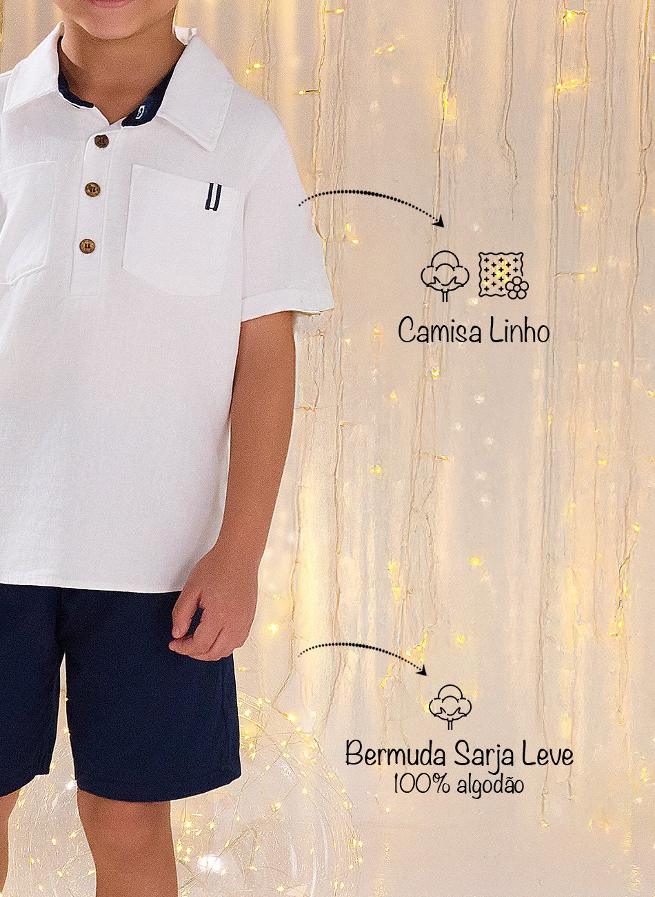 Conjunto Infantil Masculino Milon Camisa em Linho e Bermuda em Sarja – Elegância e Conforto para Meninos