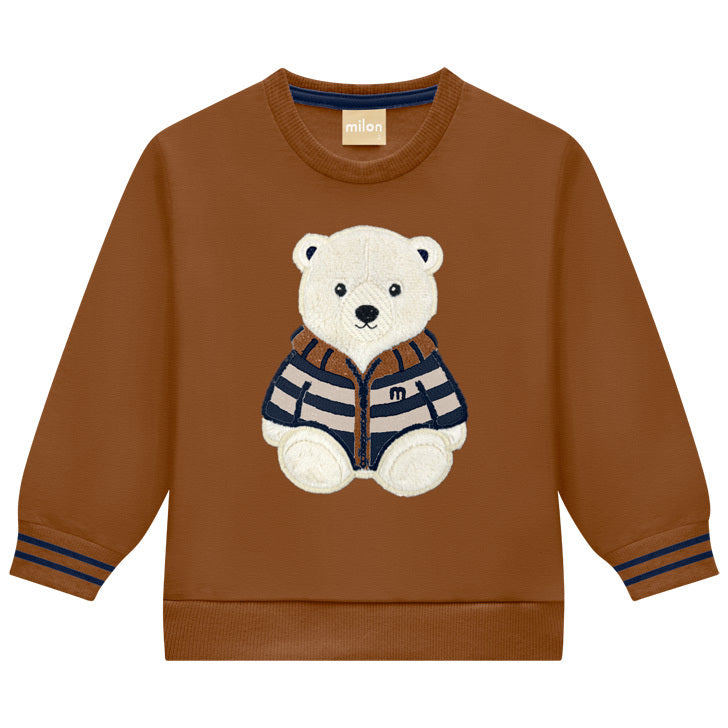 Conjunto Infantil Masculino Milon Moletom Peluciado Ursinho 100% Algodão