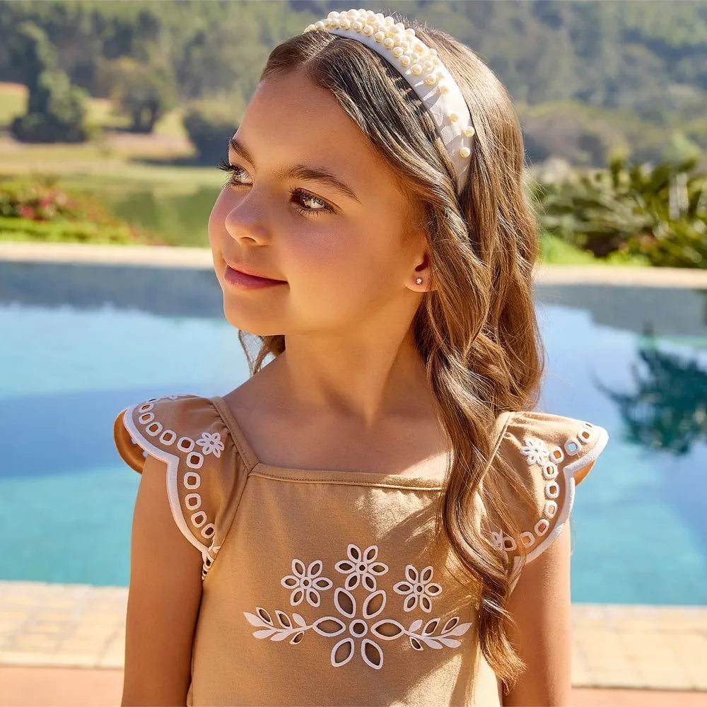 Vestido Infantil Bordado Floral Babado Delicado