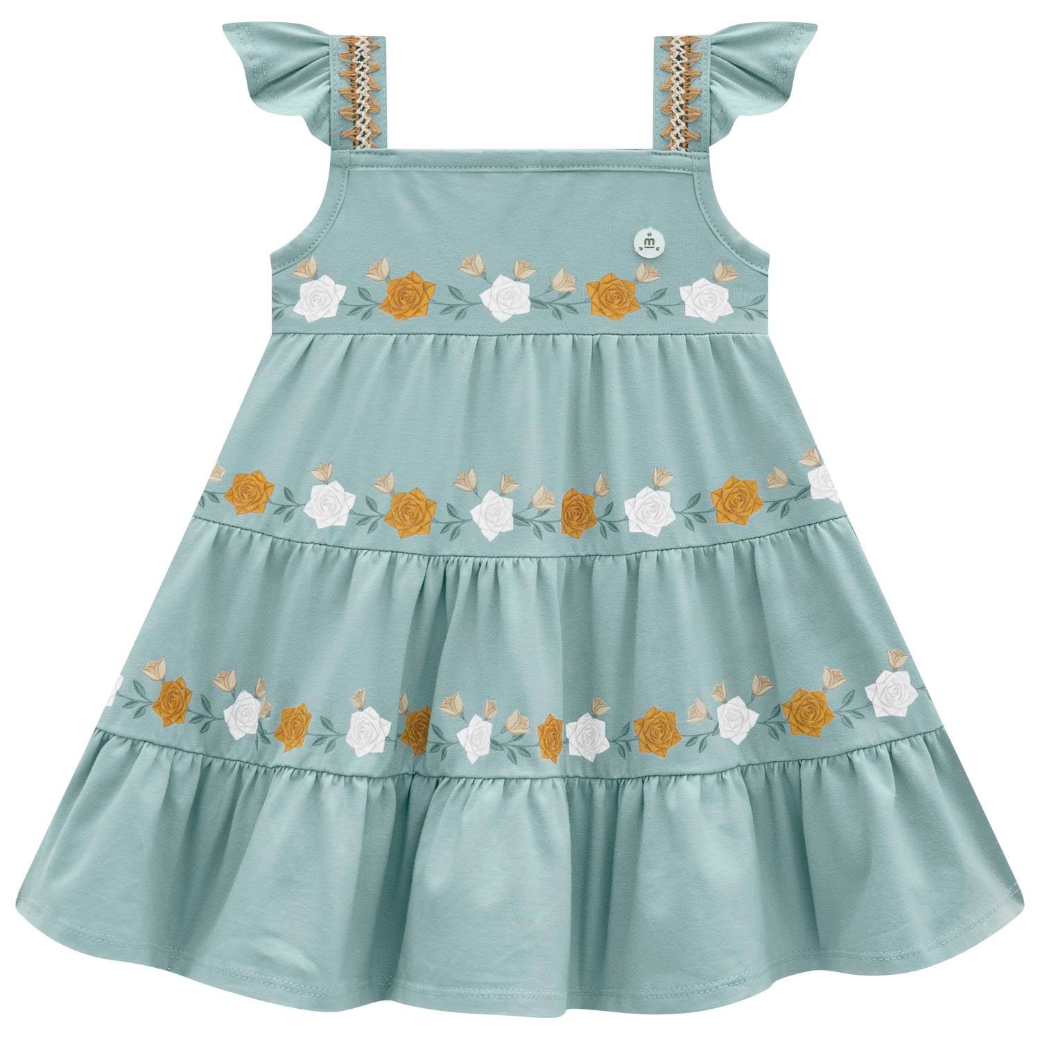 Vestido Infantil Milon em Camadas Estampa de Rosas