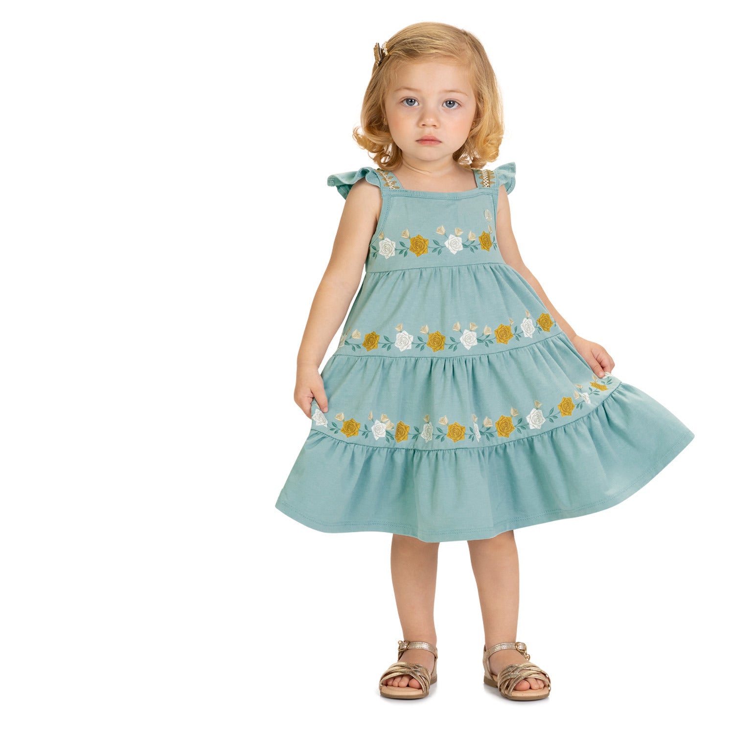 Vestido Infantil Milon em Camadas Estampa de Rosas