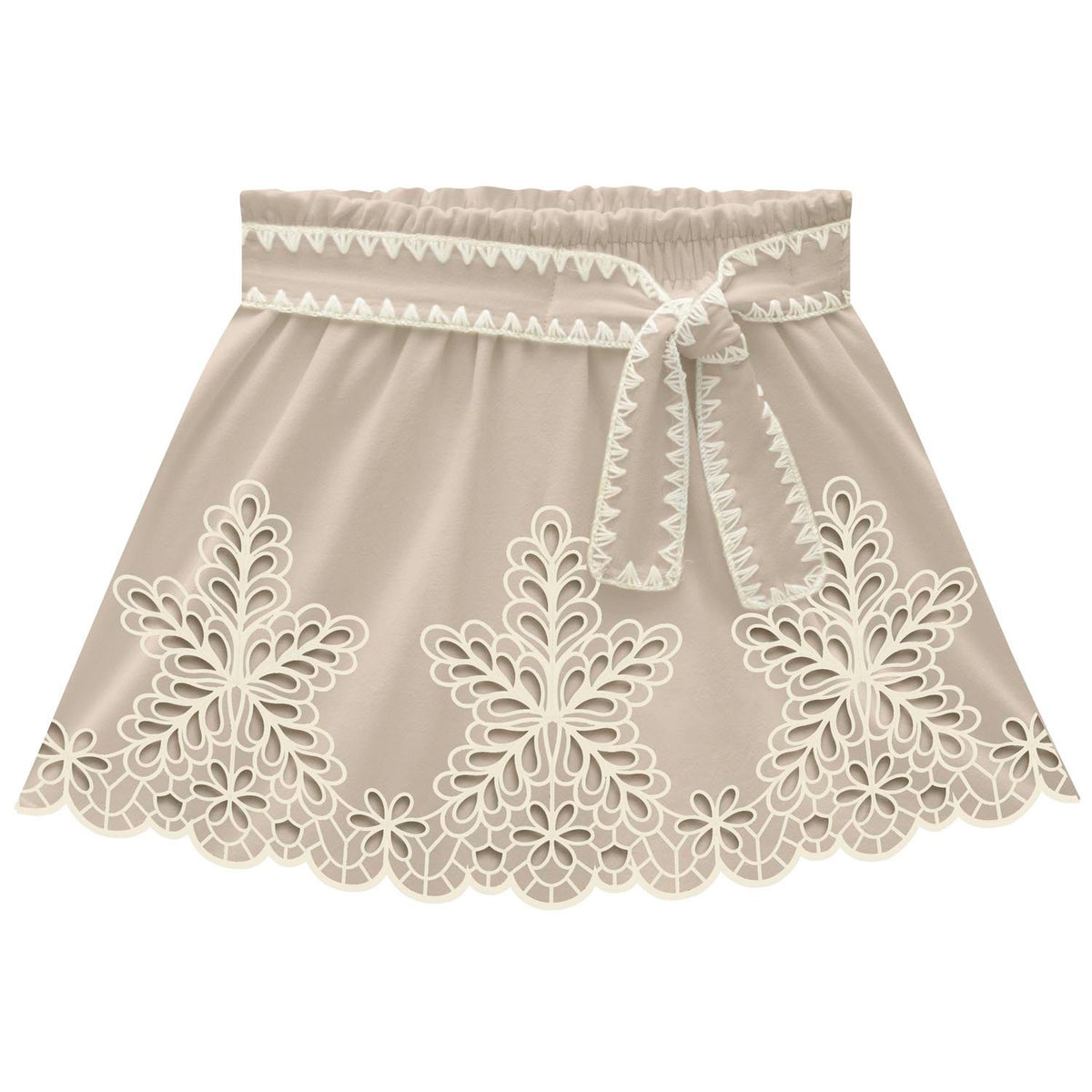 Conjunto Infantil Feminino Milon Floral Vazado  Cropped e Short Saia
