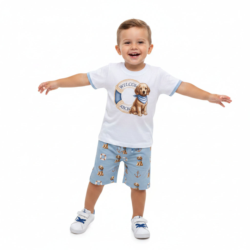 Conjunto Infantil Masculino Milon Cachorro Welcome Camiseta e Bermuda