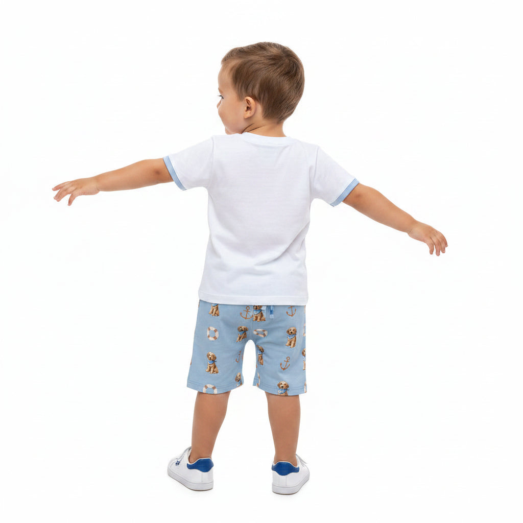 Conjunto Infantil Masculino Milon Cachorro Welcome Camiseta e Bermuda