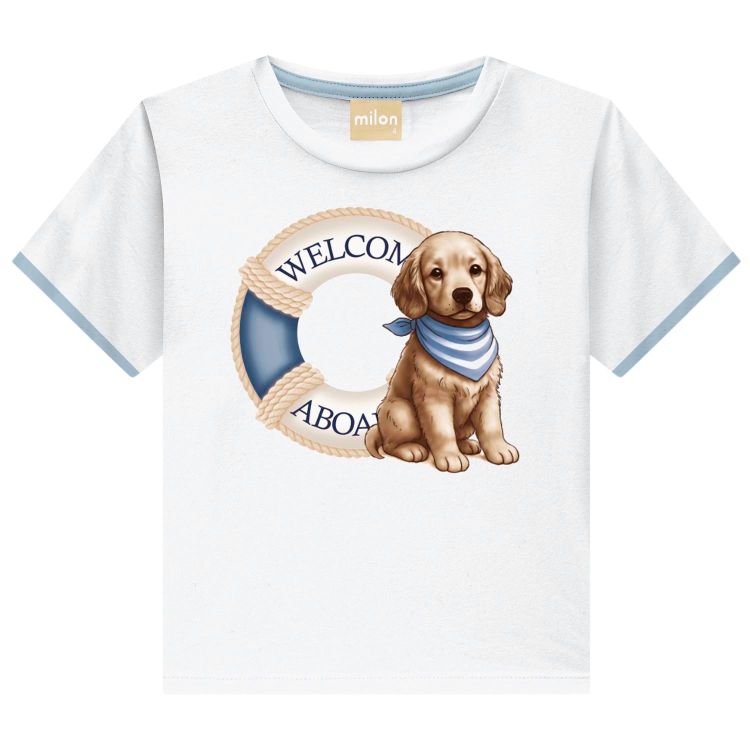 Conjunto Infantil Masculino Milon Cachorro Welcome Camiseta e Bermuda