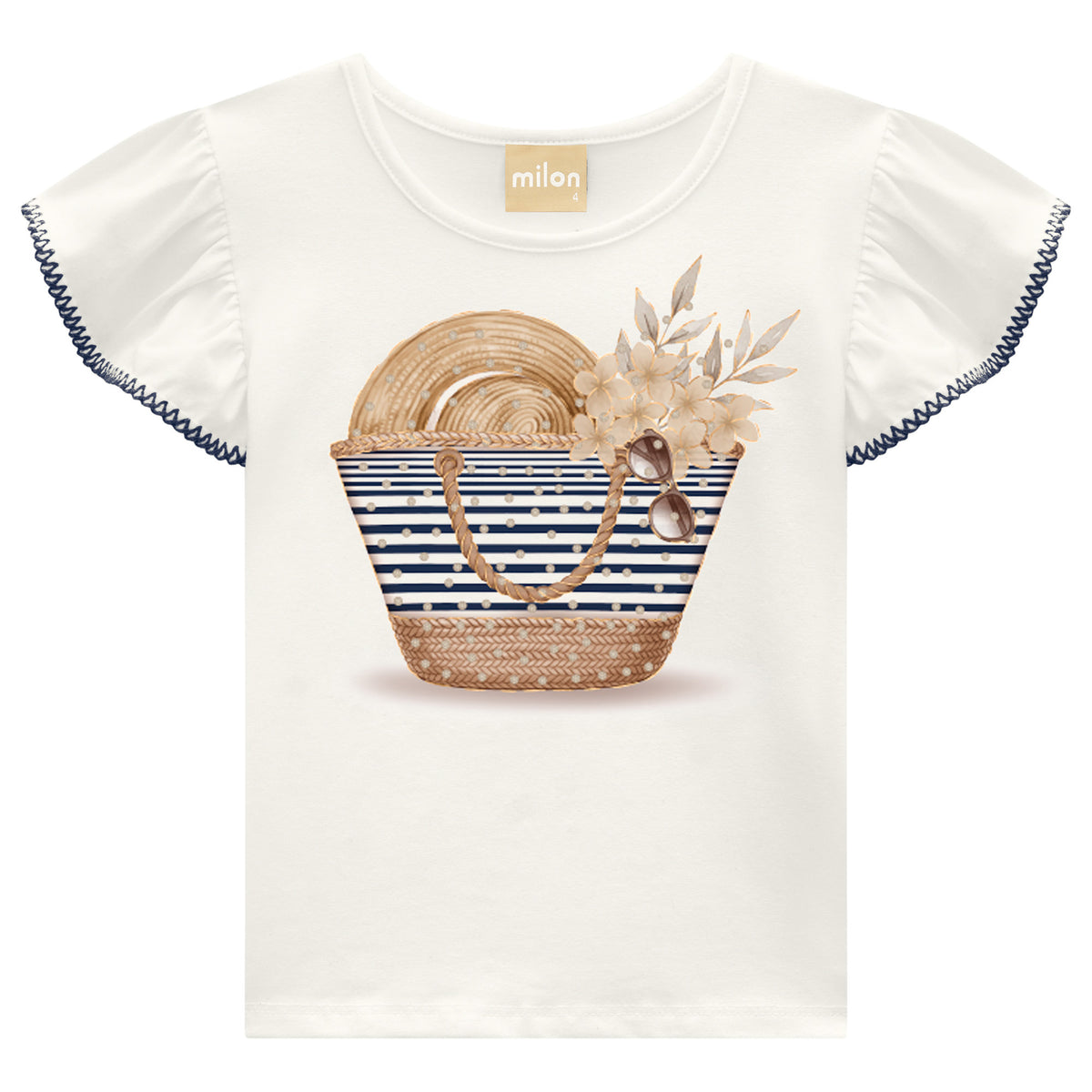 Conjunto Infantil Feminino Milon Bolsa de Praia Blusa Cotton e Shorts Moletinho