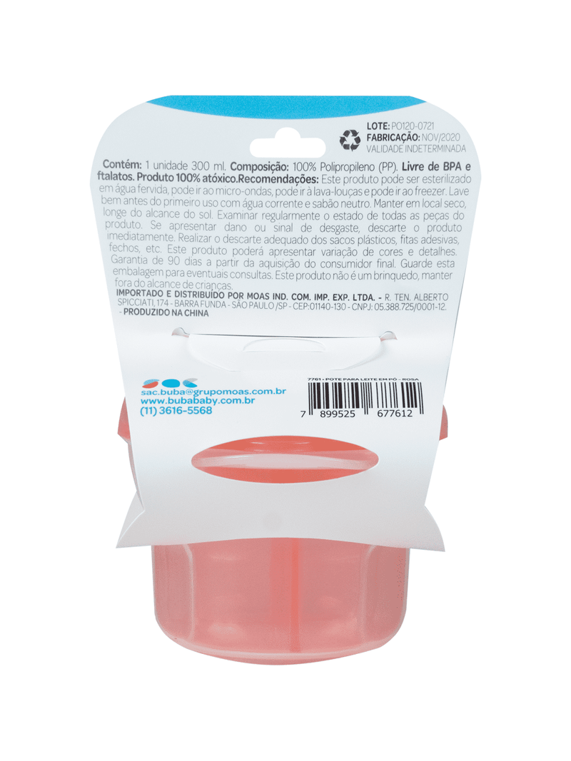 Pote Para Leite Em Pó Buba com Divisória Removível 300ml Livre de BPA