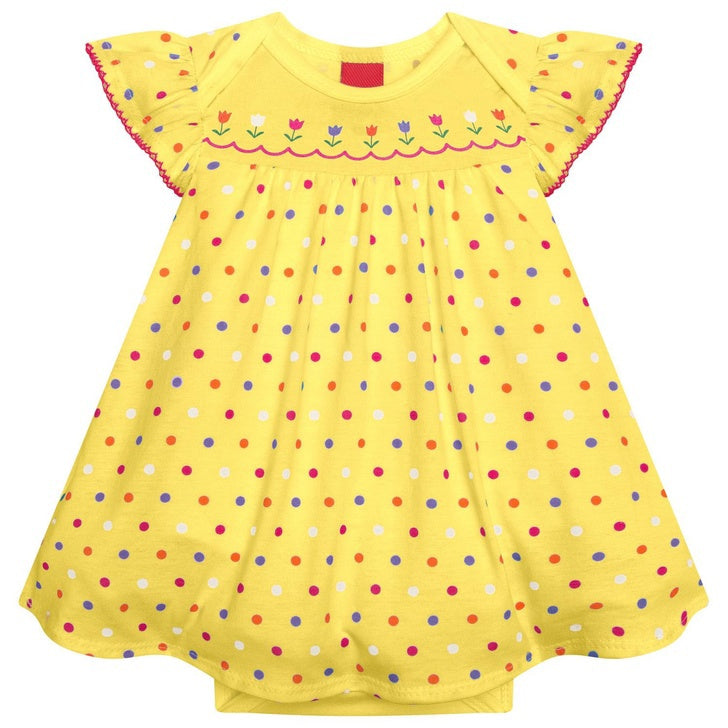 Vestido Kyly Bebê Menina Poa e Florzinhas
