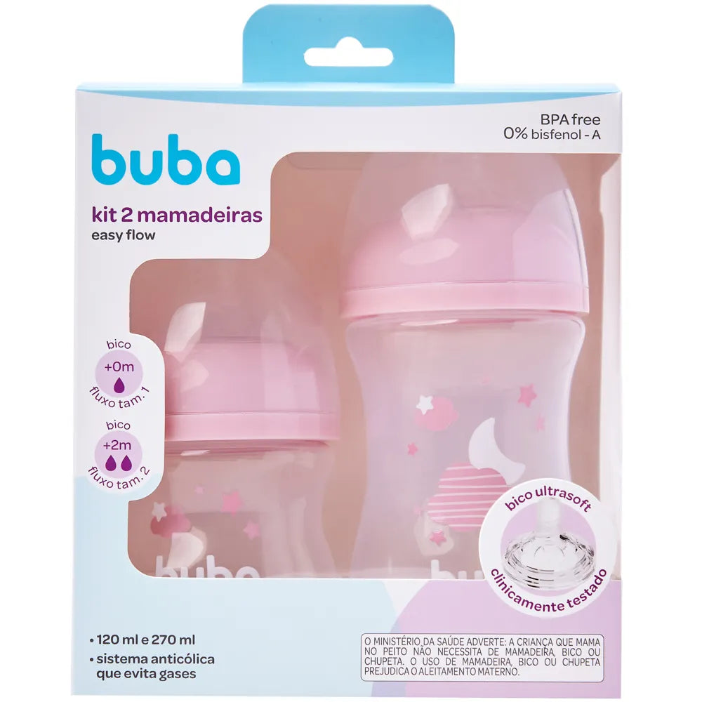 Kit Mamadeiras Buba Easy Flow Nuvem Anticólica com 2 Unidades