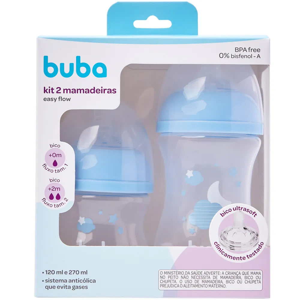 Kit Mamadeiras Buba Easy Flow Nuvem Anticólica com 2 Unidades
