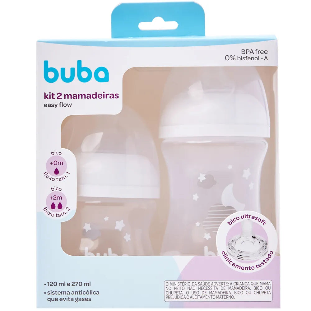 Kit Mamadeiras Buba Easy Flow Nuvem Anticólica com 2 Unidades