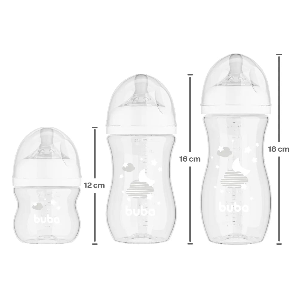 Kit Mamadeiras Buba Easy Flow Nuvem Anticólica com 3 Unidades