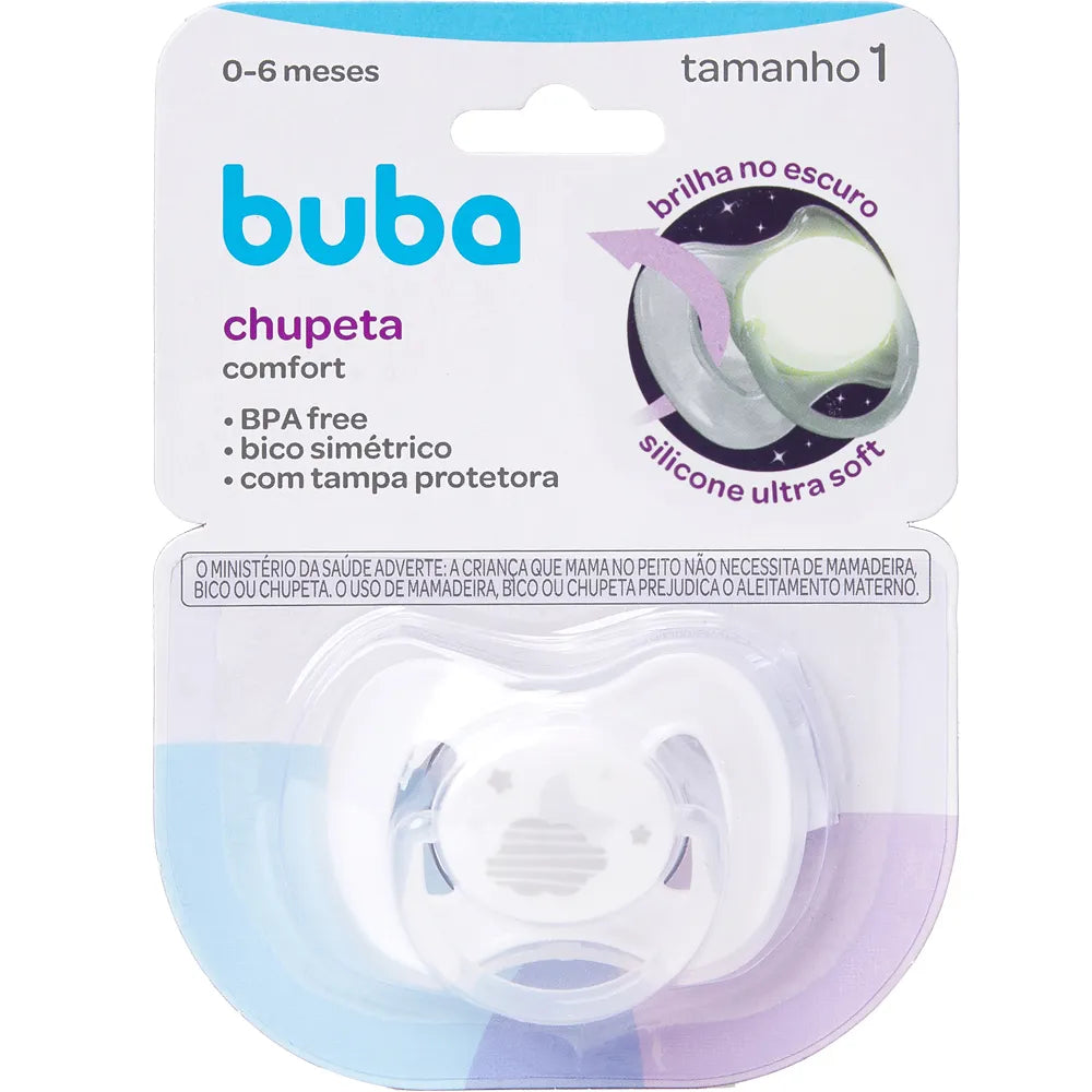Chupeta Buba Comfort Noturna Nuvem Brilha no Escuro Bico Simétrico