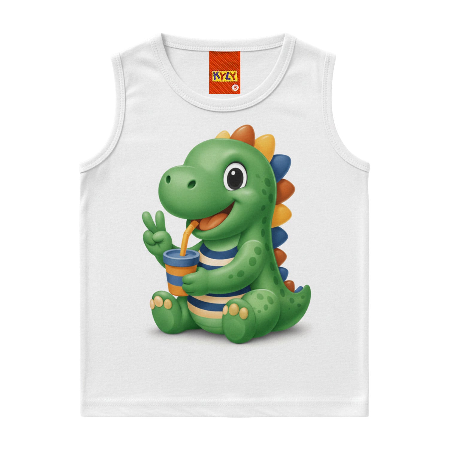 Camiseta Regata Infantil Masculina Kyly Dino Divertido Algodão