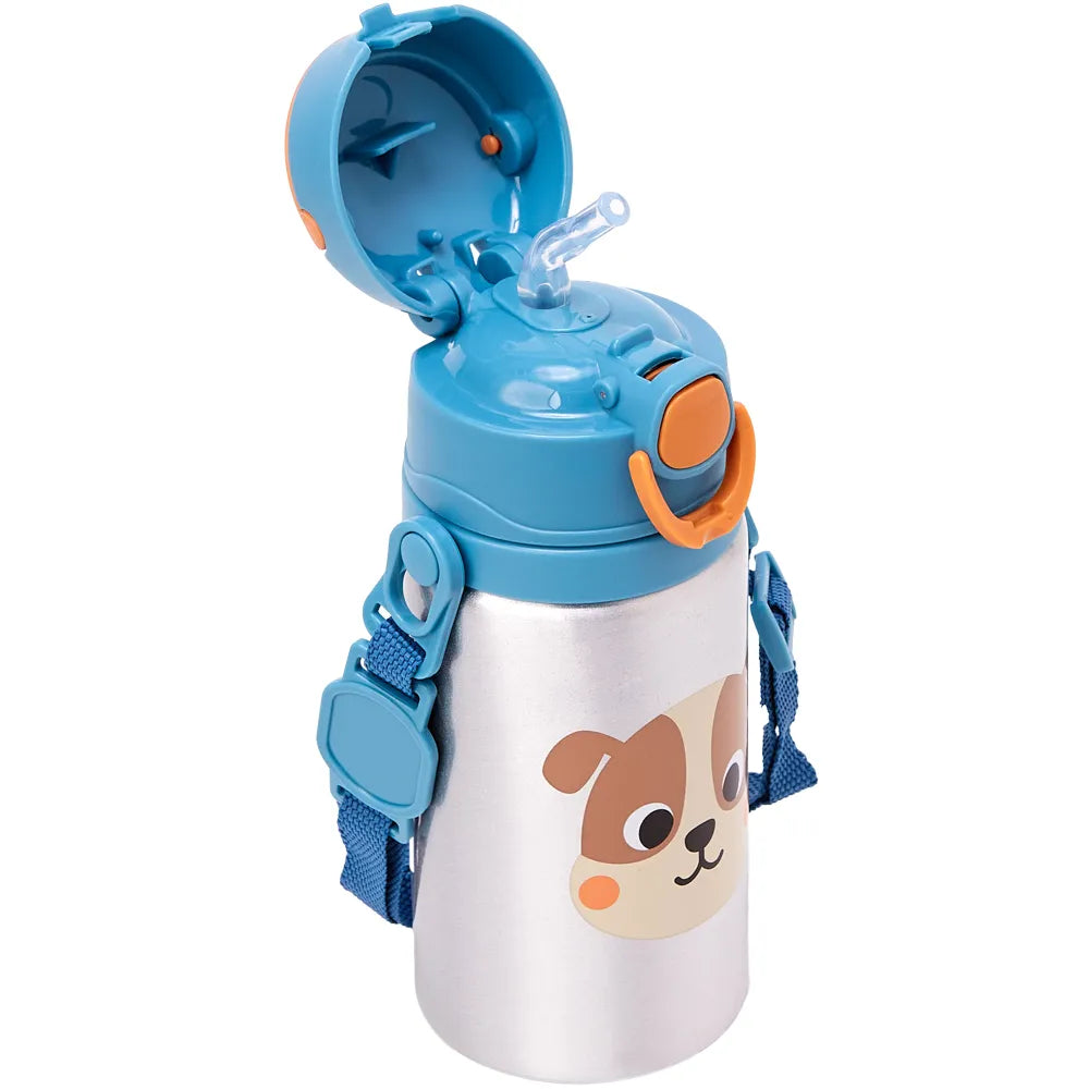 Garrafinha de Alumínio Infantil Buba Zoo 450 ml com Canudo e Cordinha +3 Anos