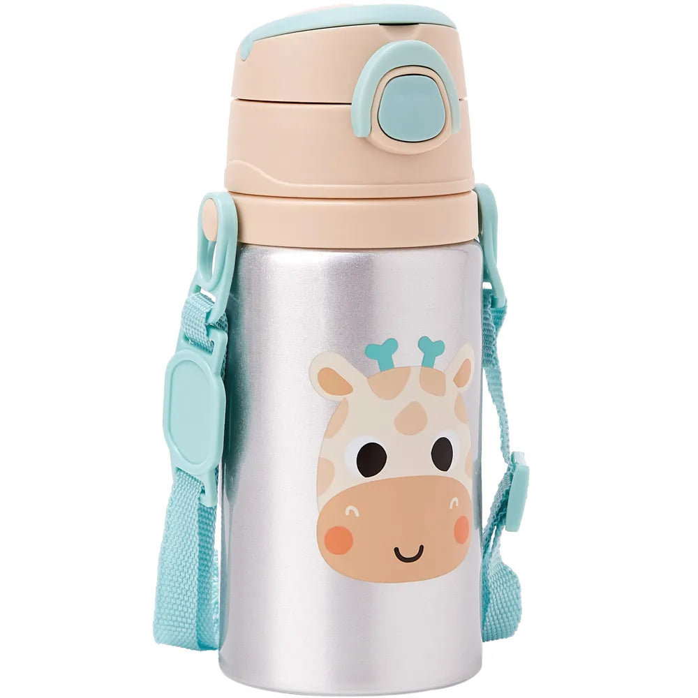 Garrafinha de Alumínio Infantil Buba Zoo 450 ml com Canudo e Cordinha +3 Anos