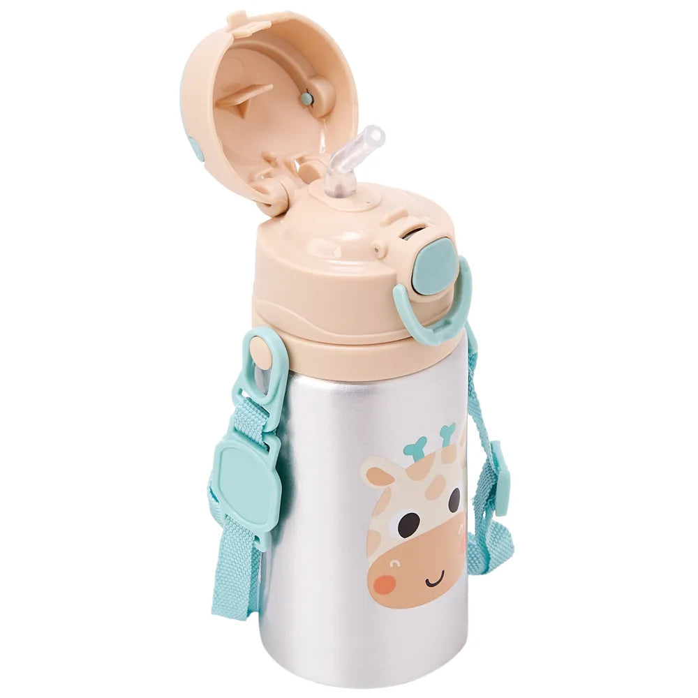 Garrafinha de Alumínio Infantil Buba Zoo 450 ml com Canudo e Cordinha +3 Anos