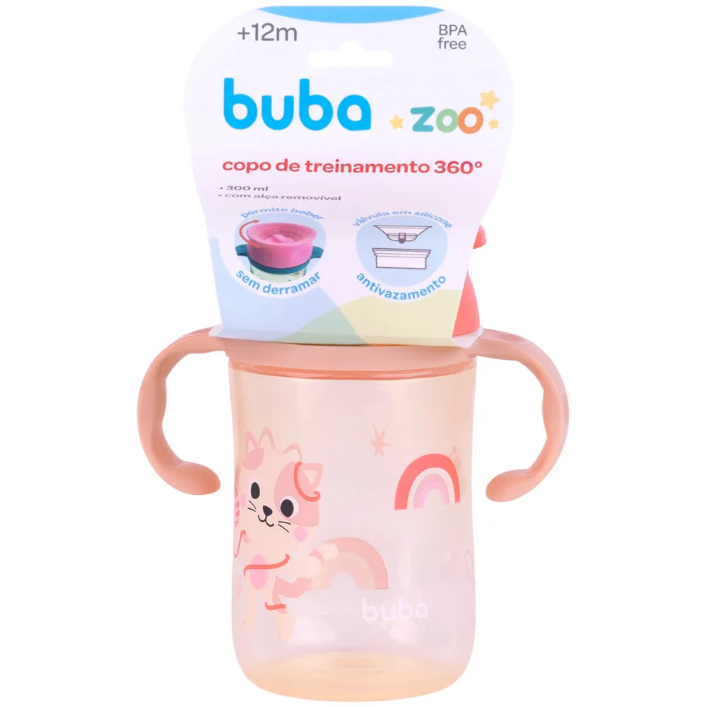 Copo de Treinamento 360 Buba Zoo 300 ml Antivazamento com Alça +12 Meses