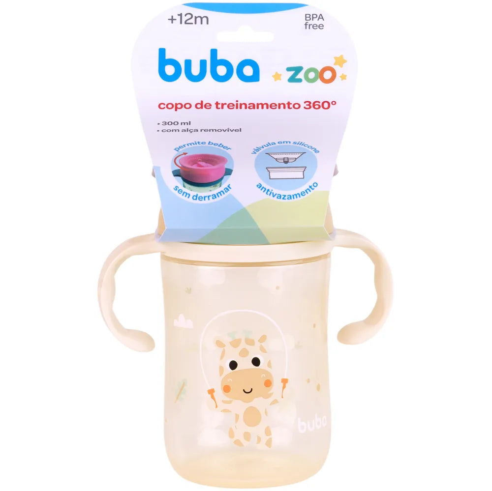 Copo de Treinamento 360 Buba Zoo 300 ml Antivazamento com Alça +12 Meses