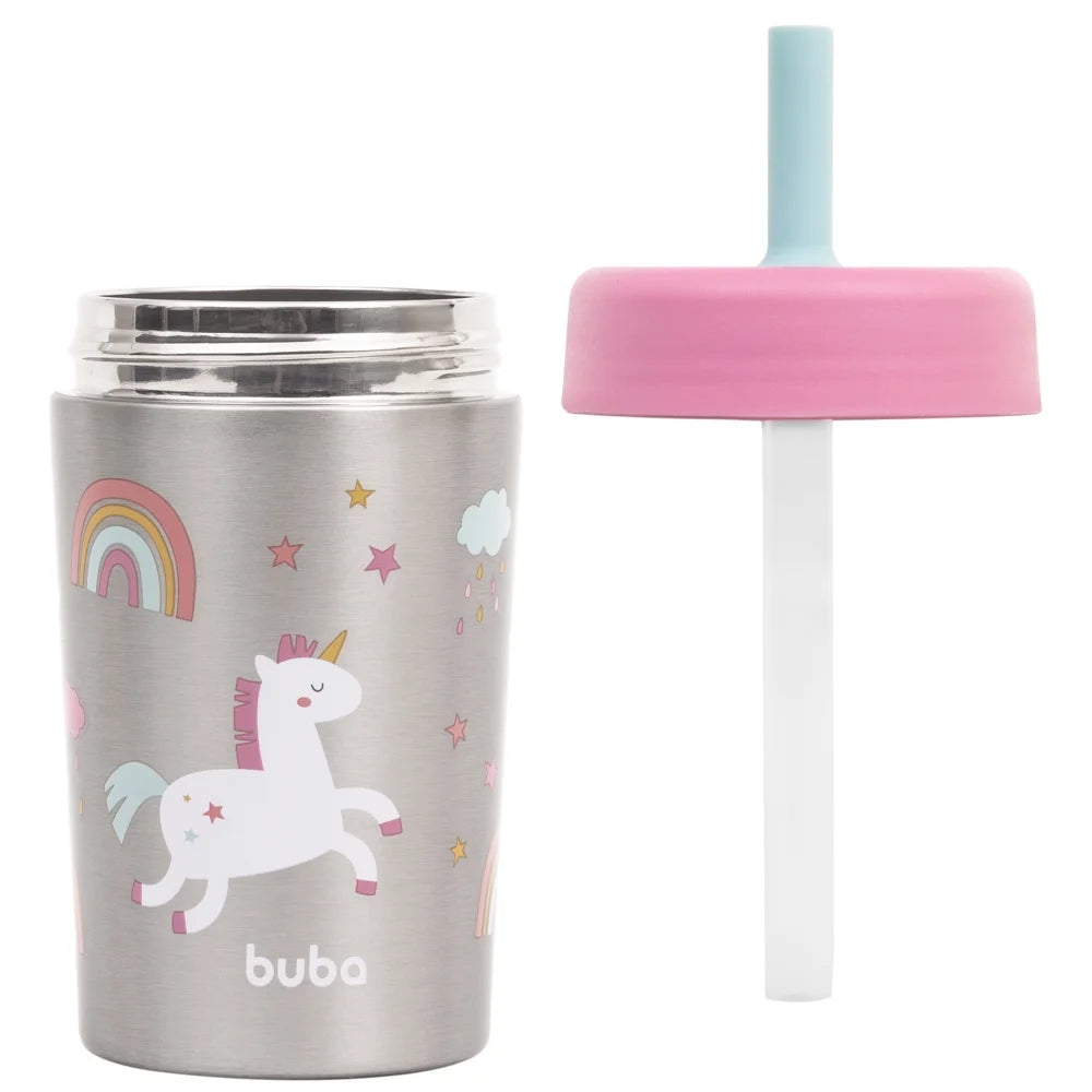 Copo Térmico Buba Parede Dupla Magic com Canudo Antivazamento 320ml +3A