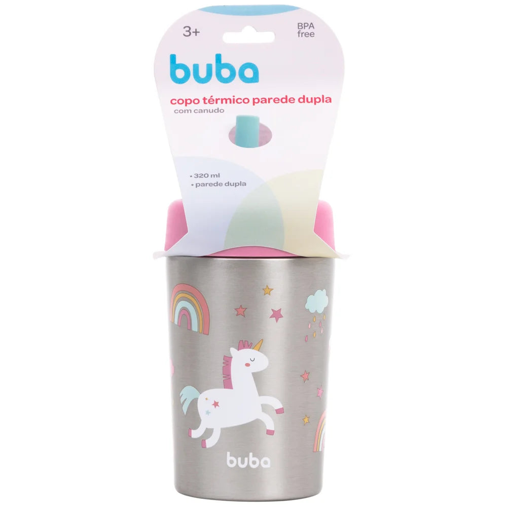 Copo Térmico Buba Parede Dupla Magic com Canudo Antivazamento 320ml +3A