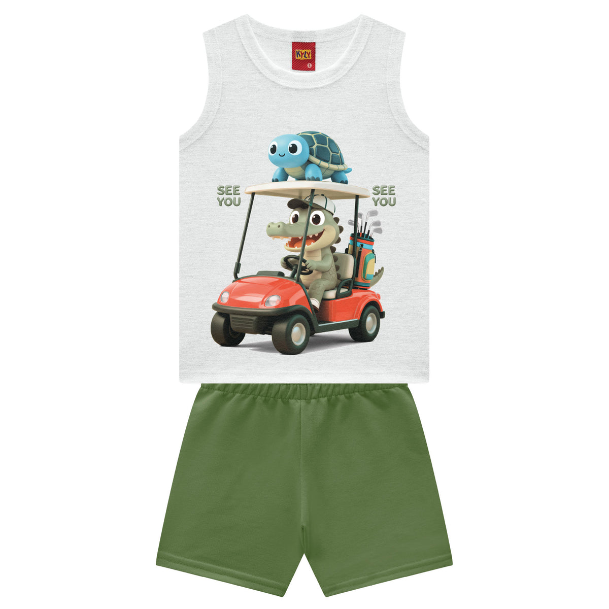 Conjunto Infantil Masculino Kyly Regata Estampada e Short Liso