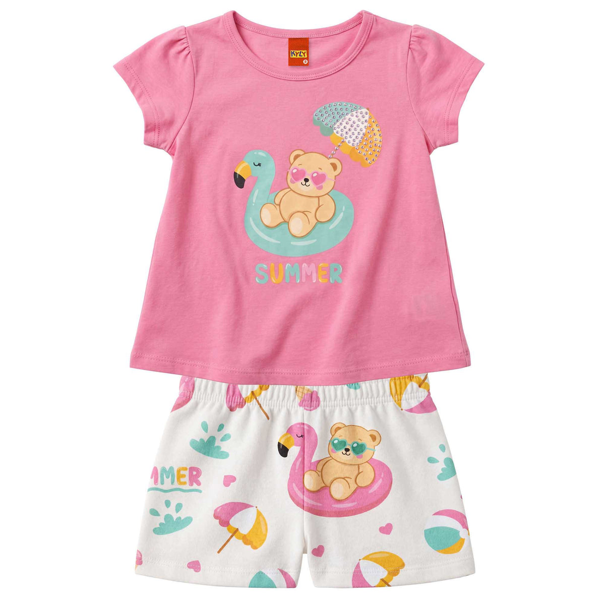 Conjunto Infantil Feminino Kyly Ursinho Summer Blusa e Short
