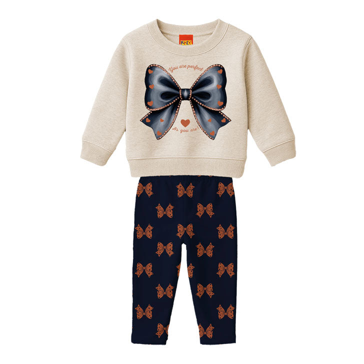 Conjunto Infantil Feminino Kyly Moletom Peluciado Laço com Strass