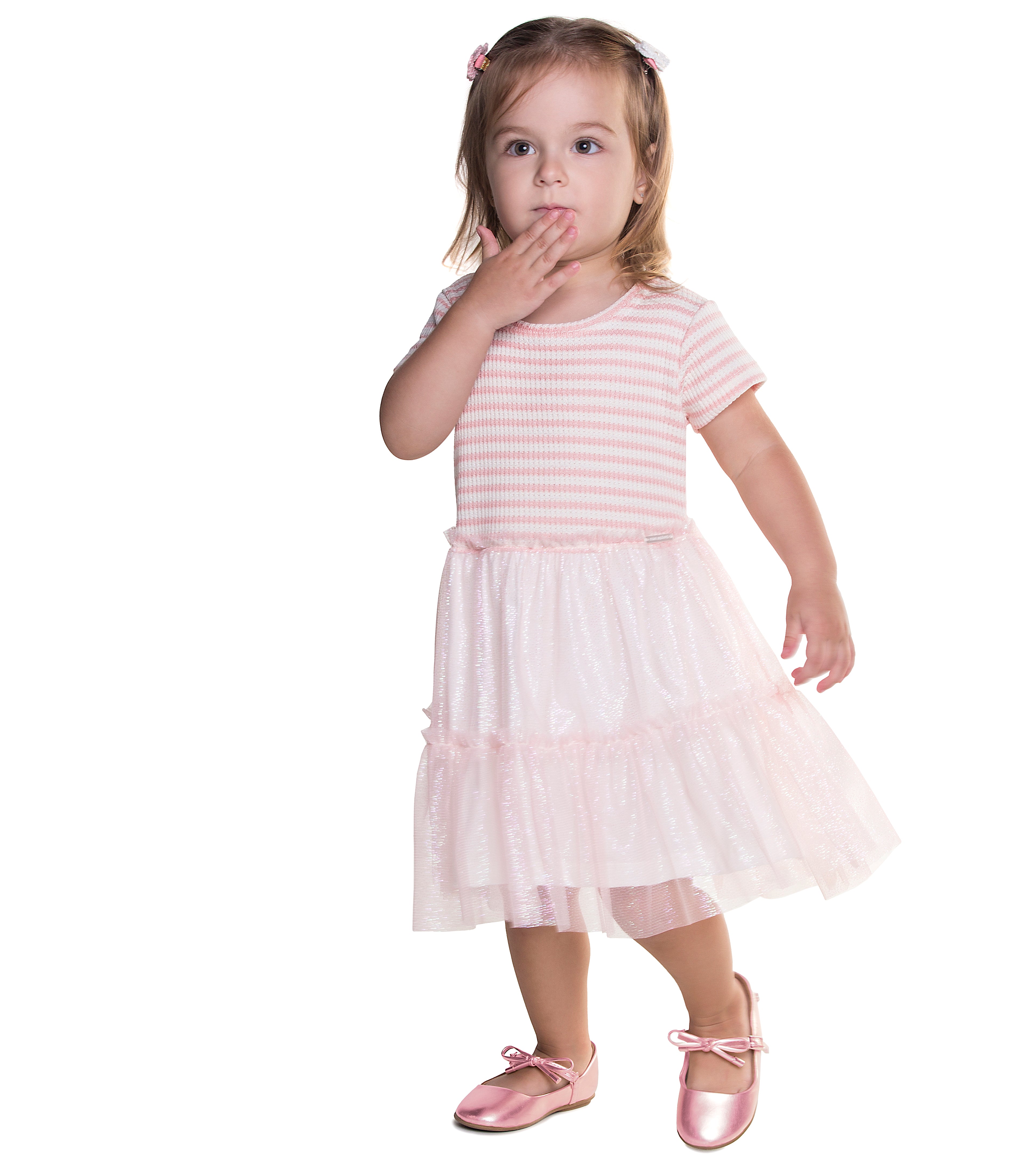 Vestido Have Fun Infantil Jeans Shine Crochet Saia Tule Glitter